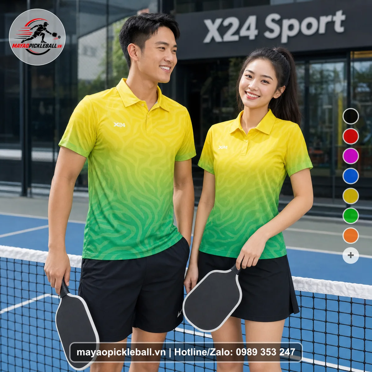 Bộ quần áo pickleball X24-PB-615 nổi bật áo có tay có cổ