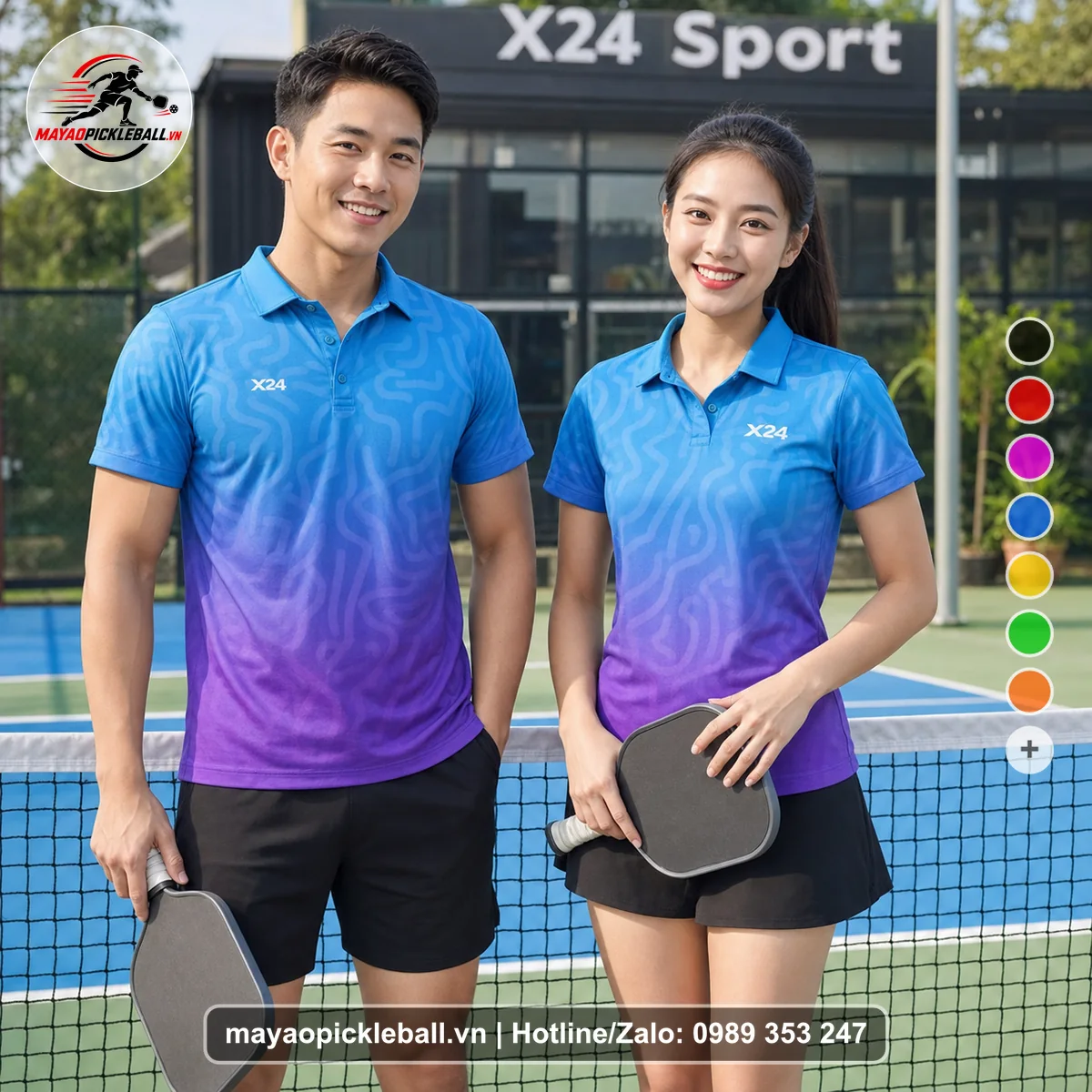 Bộ quần áo pickleball X24-PB-616 nổi bật áo có tay có cổ