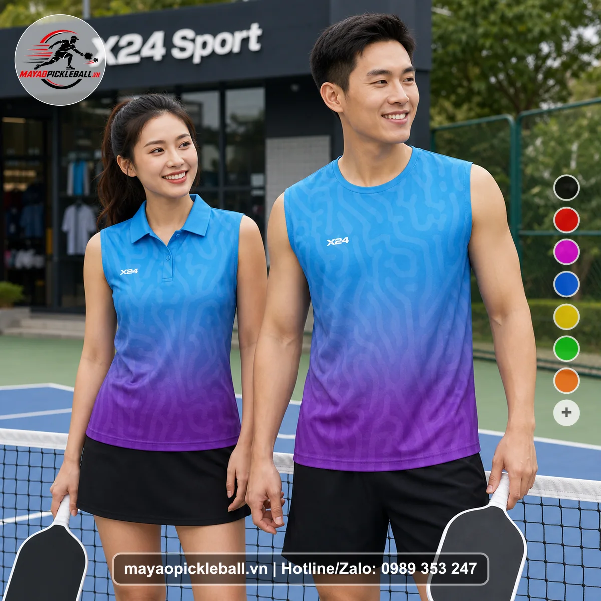 Bộ quần áo pickleball X24-PB-616 nổi bật biến thể không ống tay