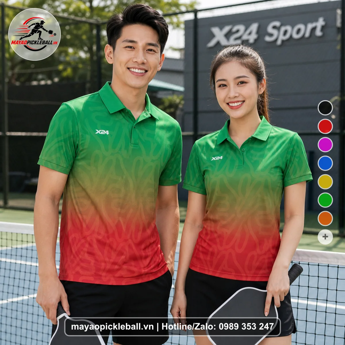 Bộ quần áo pickleball X24-PB-617 nổi bật áo có tay có cổ