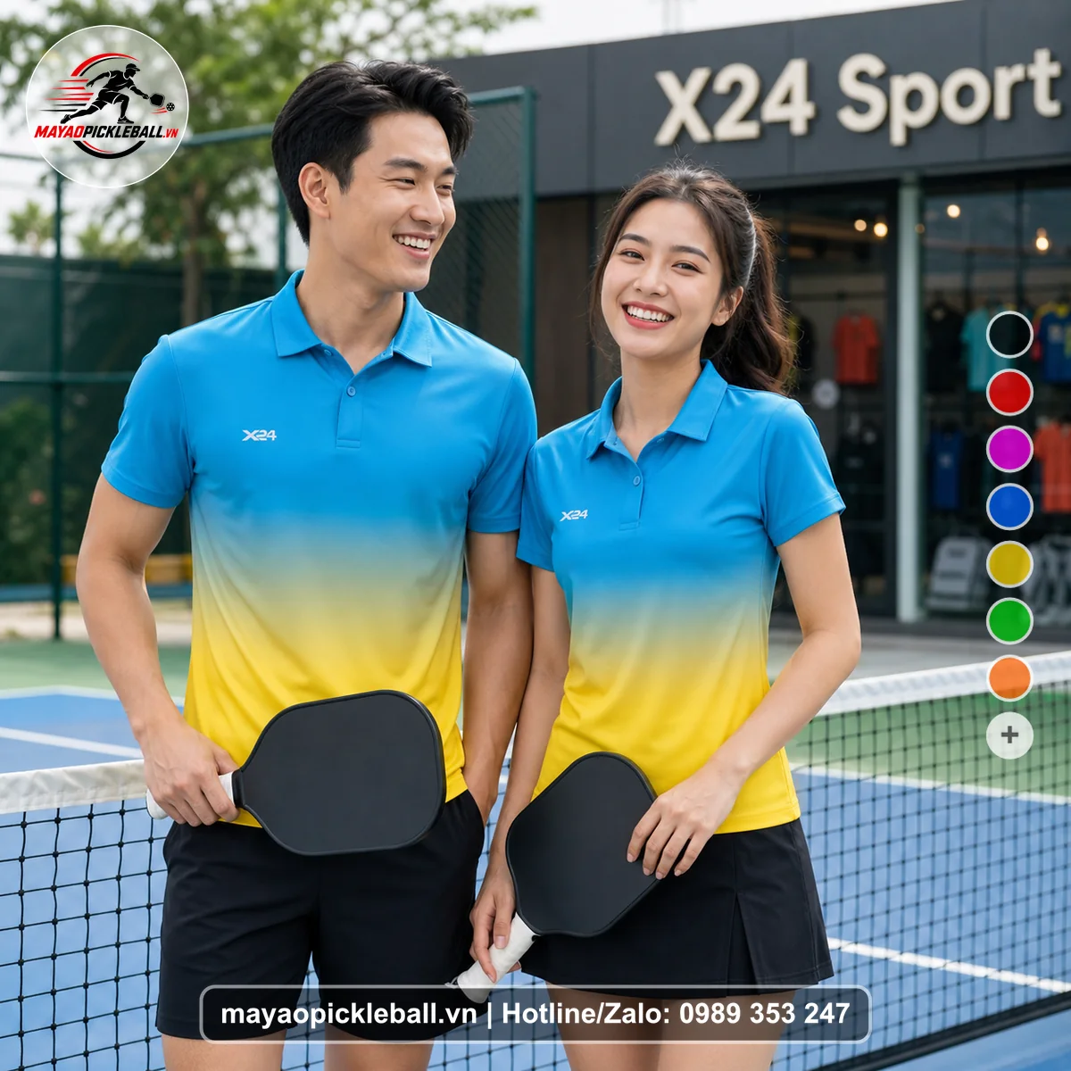 Bộ quần áo pickleball X24-PB-618 nổi bật áo có tay có cổ