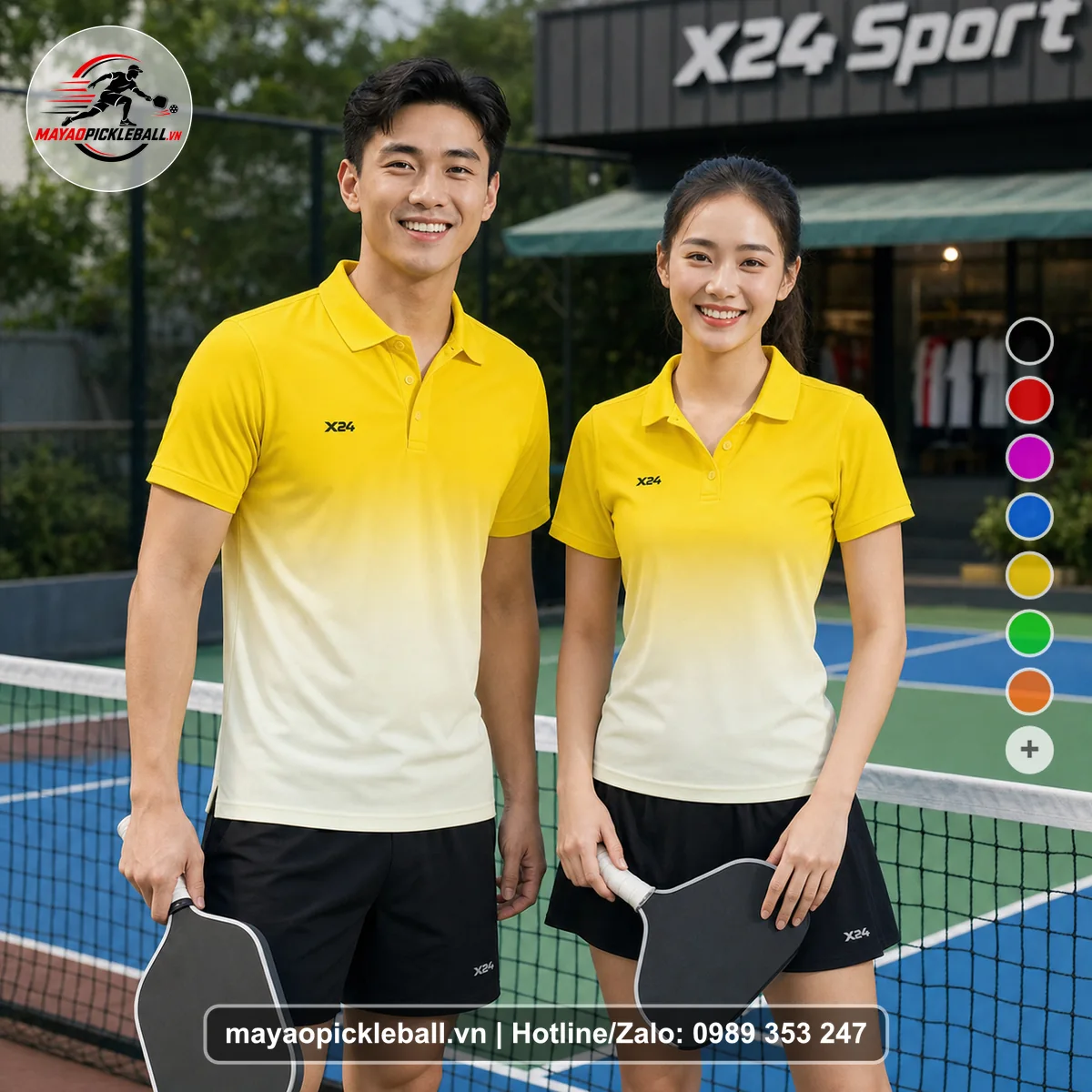 Bộ quần áo pickleball X24-PB-619 nổi bật áo có tay có cổ