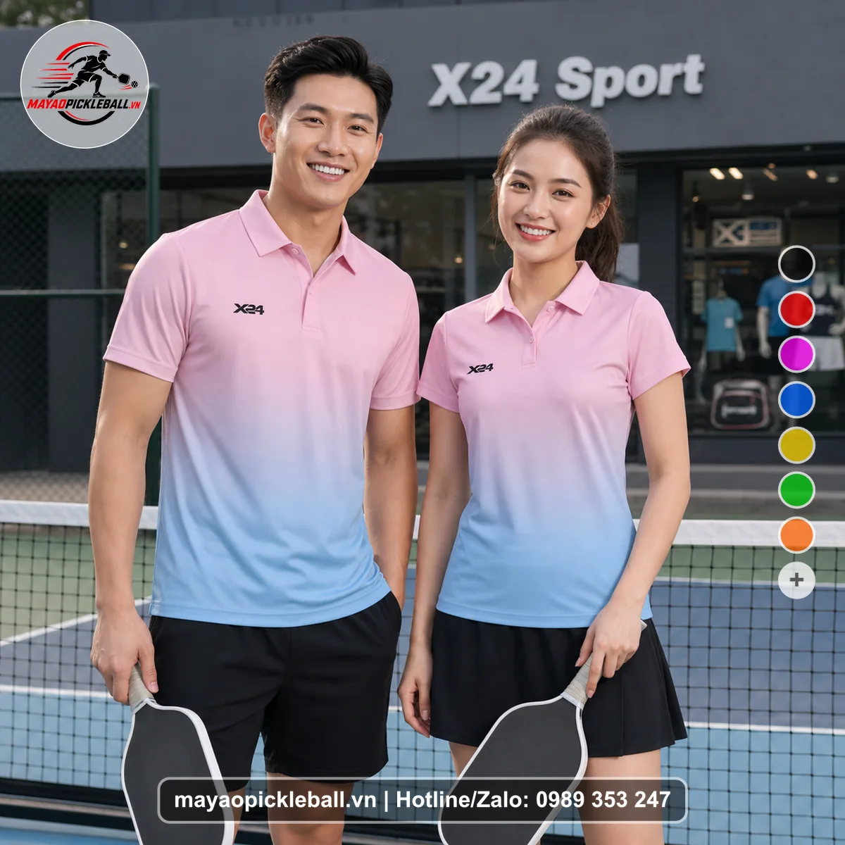 Bộ quần áo pickleball X24-PB-620 đỏ áo có tay có cổ