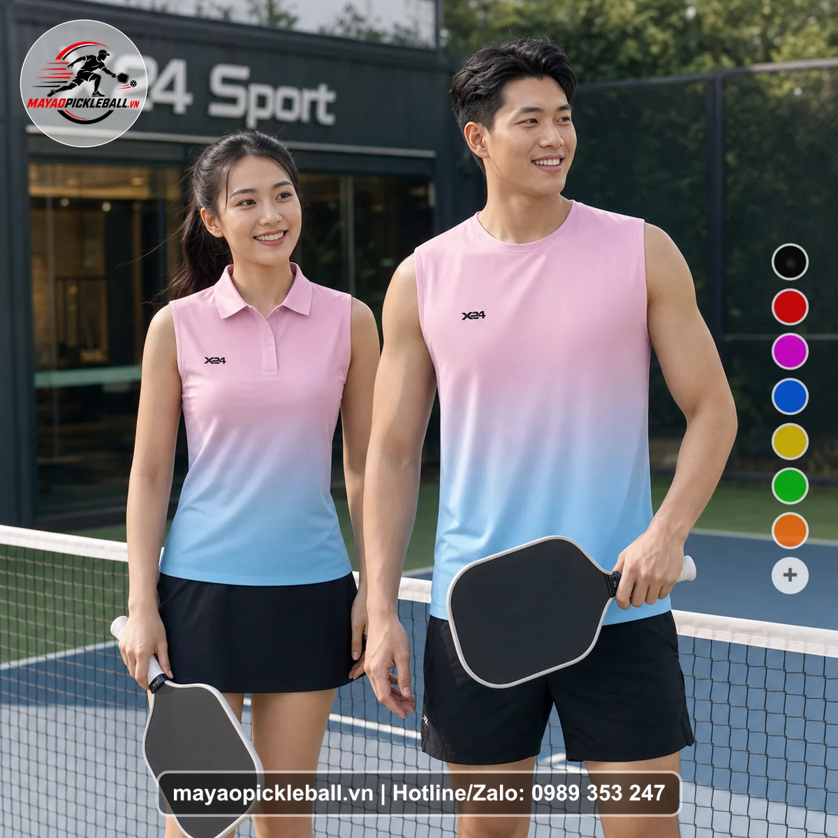 Bộ quần áo pickleball X24-PB-620 đỏ biến thể không ống tay