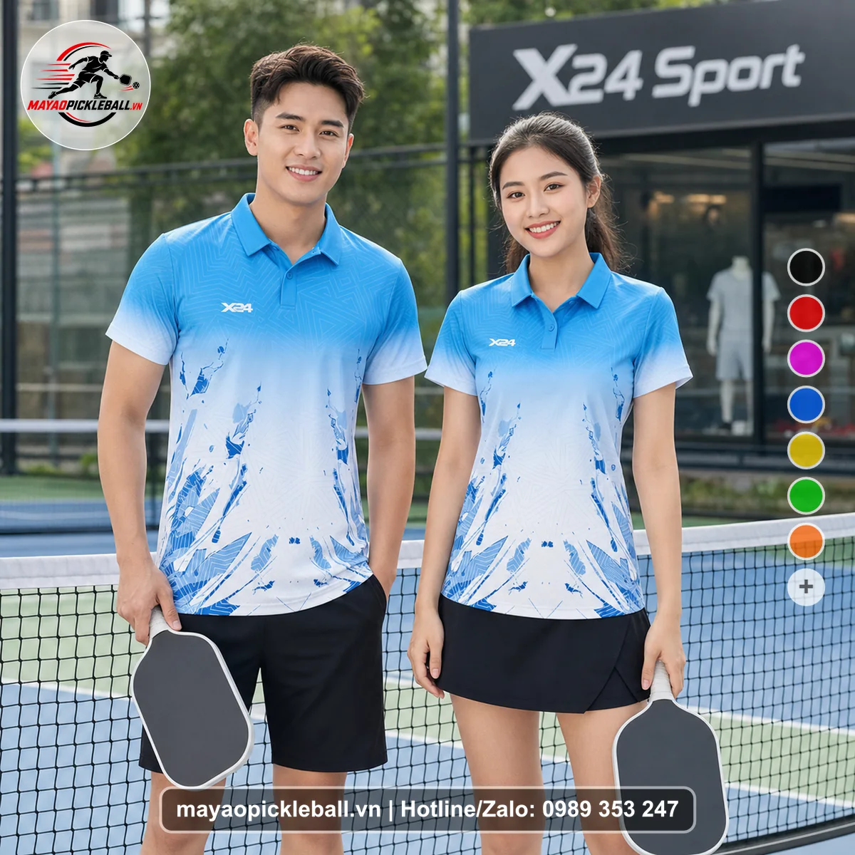 Bộ quần áo pickleball X24-PB-621 nổi bật áo có tay có cổ