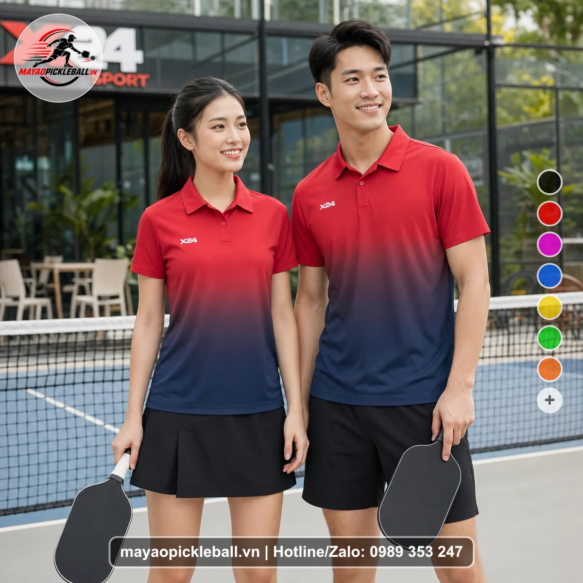 Bộ quần áo pickleball X24-PB-622 nổi bật áo có tay có cổ