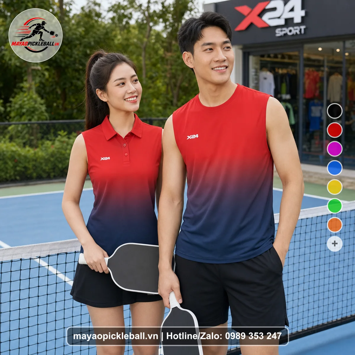 Bộ quần áo pickleball X24-PB-622 nổi bật biến thể không ống tay