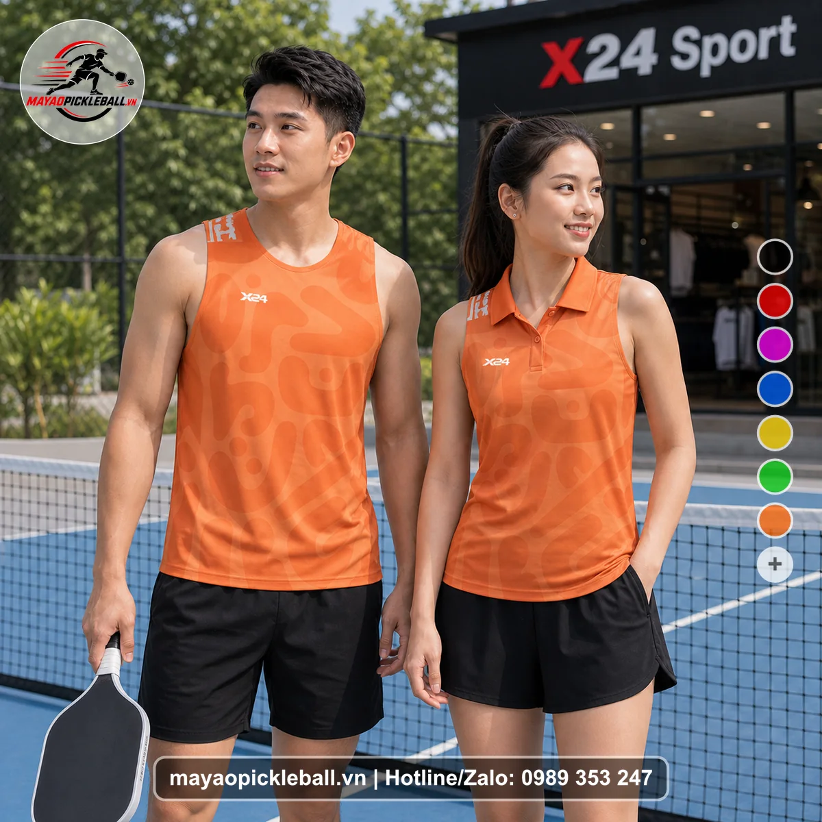 Bộ quần áo pickleball X24-PB-045 cam biến thể không ống tay