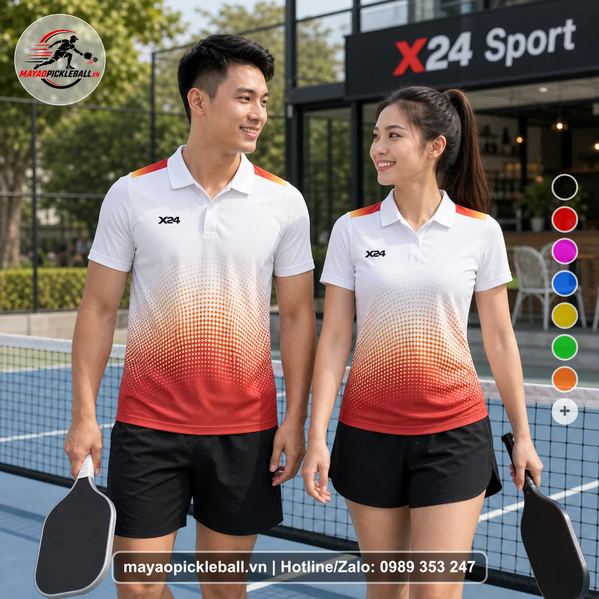Bộ quần áo pickleball X24-PB-048 trắng áo có tay có cổ