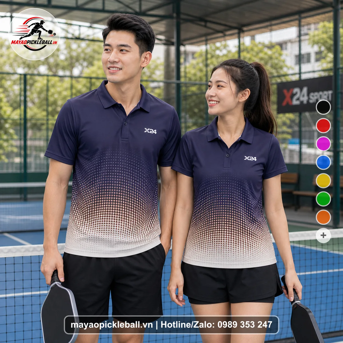 Bộ quần áo pickleball X24-PB-047 tím áo có tay có cổ
