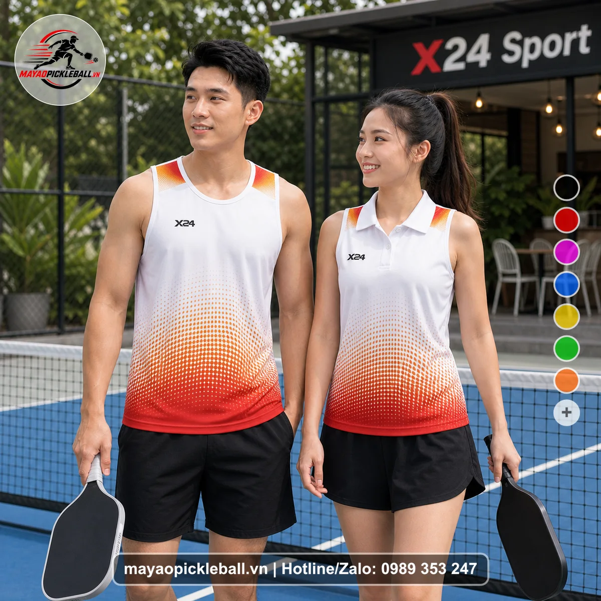 Bộ quần áo pickleball X24-PB-048 trắng biến thể không ống tay