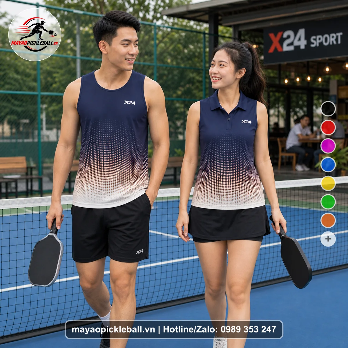 Bộ quần áo pickleball X24-PB-047 tím biến thể không ống tay