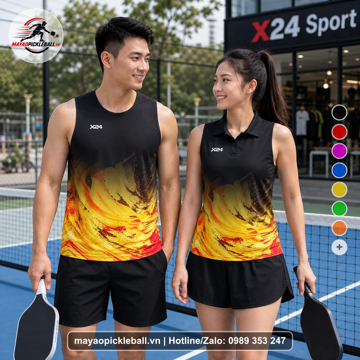 Bộ quần áo pickleball X24-PB-055 đen biến thể không ống tay
