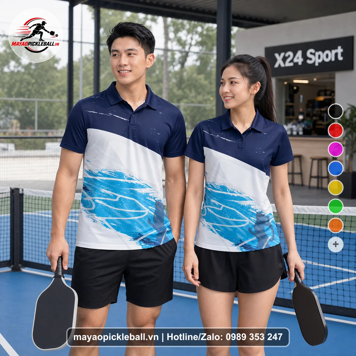 Bộ quần áo pickleball X24-PB-057 tím áo có tay có cổ