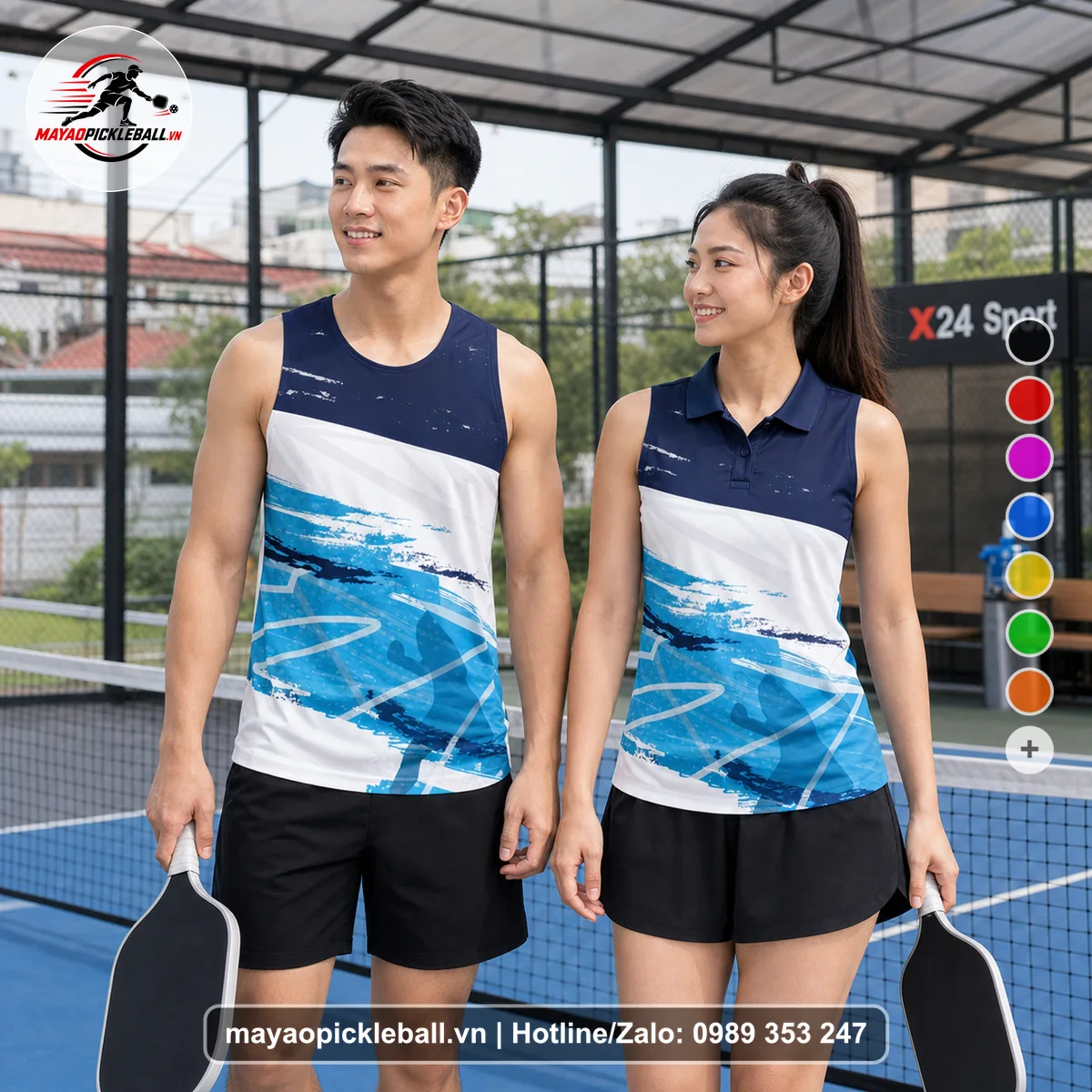 Bộ quần áo pickleball X24-PB-057 tím biến thể không ống tay