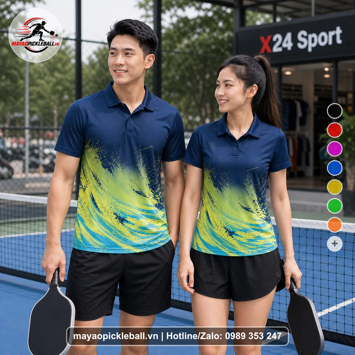 Bộ quần áo pickleball X24-PB-061 tím áo có tay có cổ