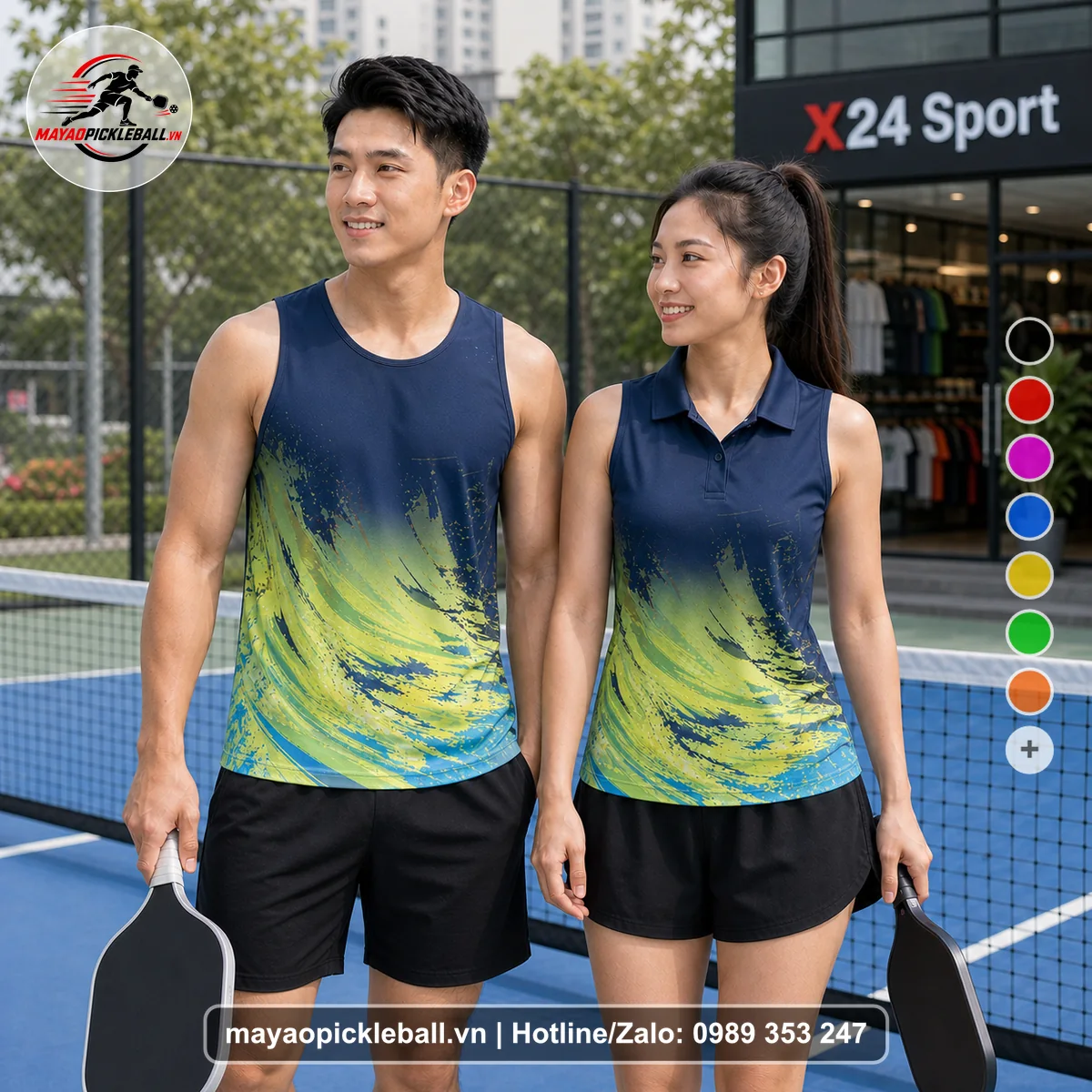 Bộ quần áo pickleball X24-PB-061 tím biến thể không ống tay