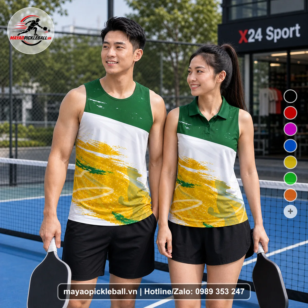 Bộ quần áo pickleball X24-PB-063 xanh biến thể không ống tay