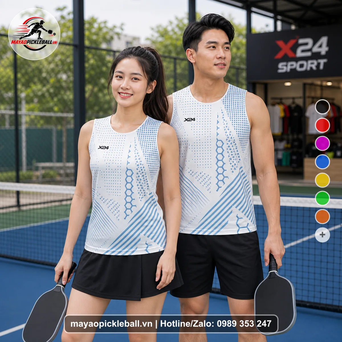 Bộ quần áo pickleball X24-PB-079 trắng biến thể không ống tay