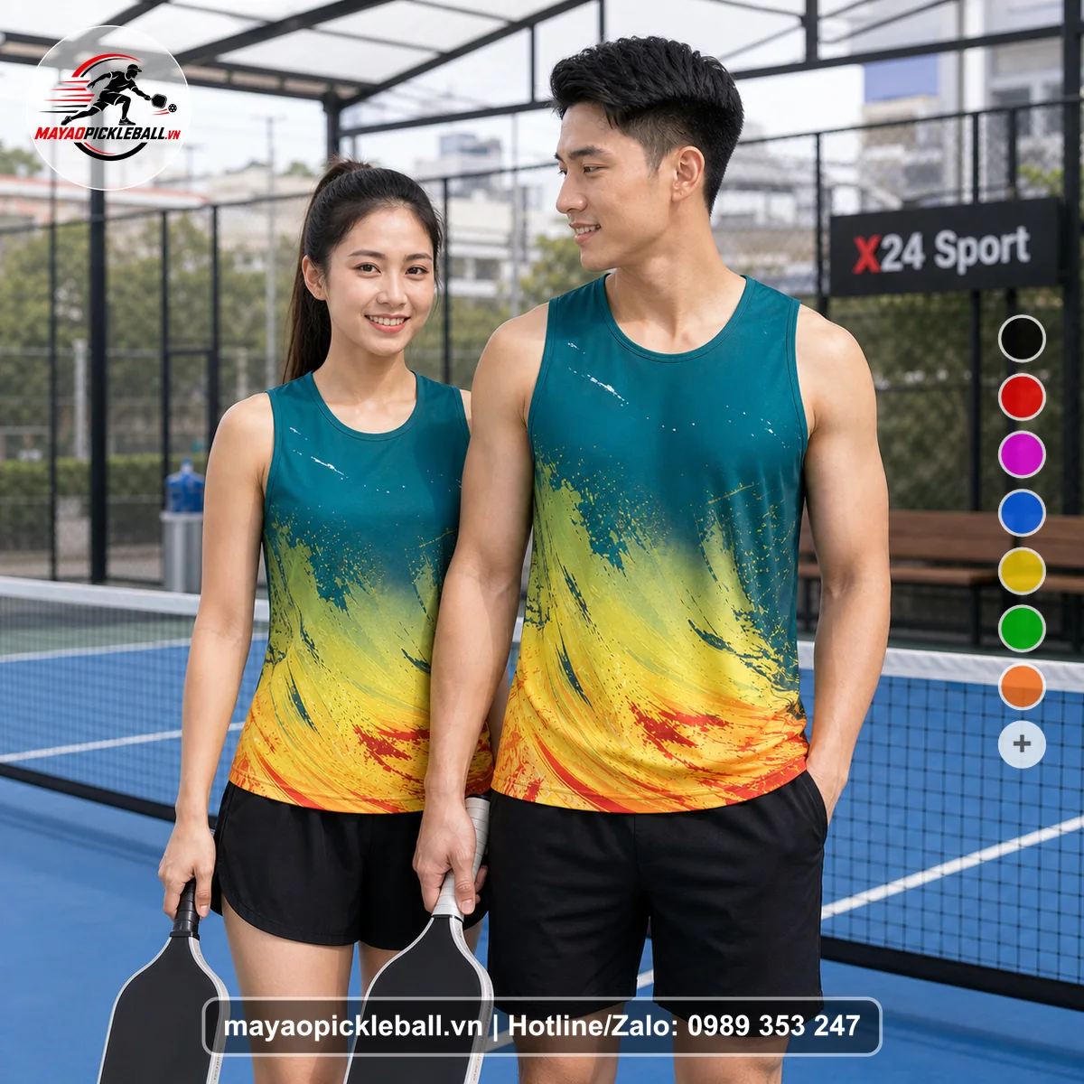 Bộ quần áo pickleball X24-PB-084 xanh biến thể không ống tay