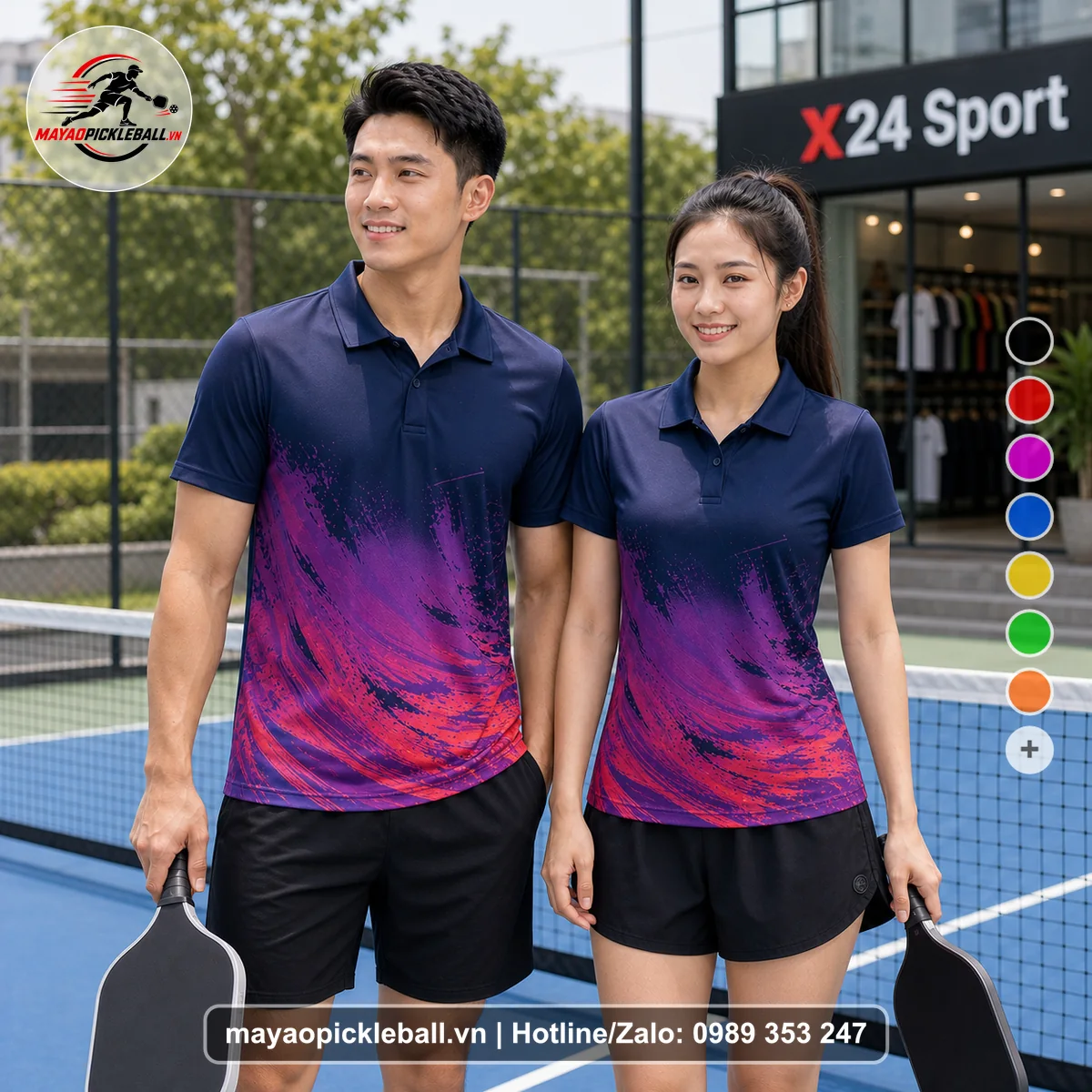 Bộ quần áo pickleball X24-PB-086 tím áo có tay có cổ