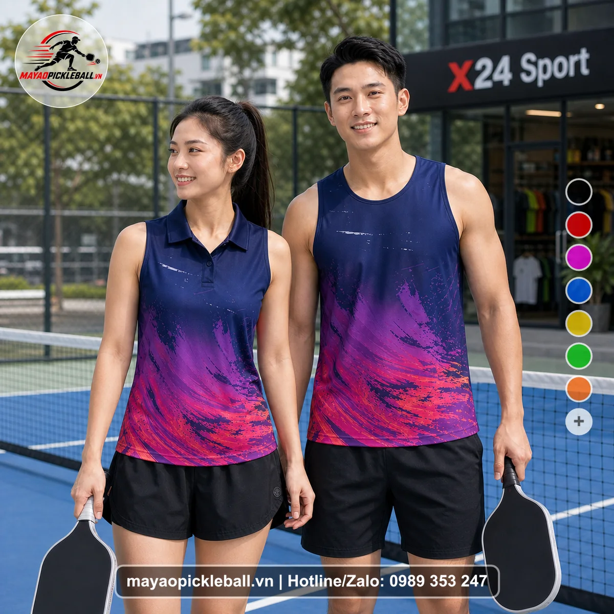 Bộ quần áo pickleball X24-PB-086 tím biến thể không ống tay