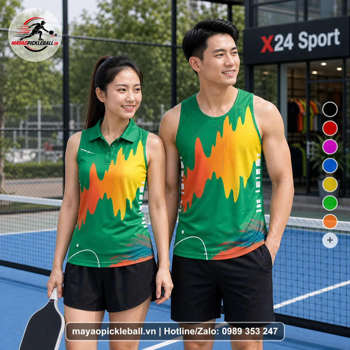 Bộ quần áo pickleball X24-PB-087 xanh biến thể không ống tay